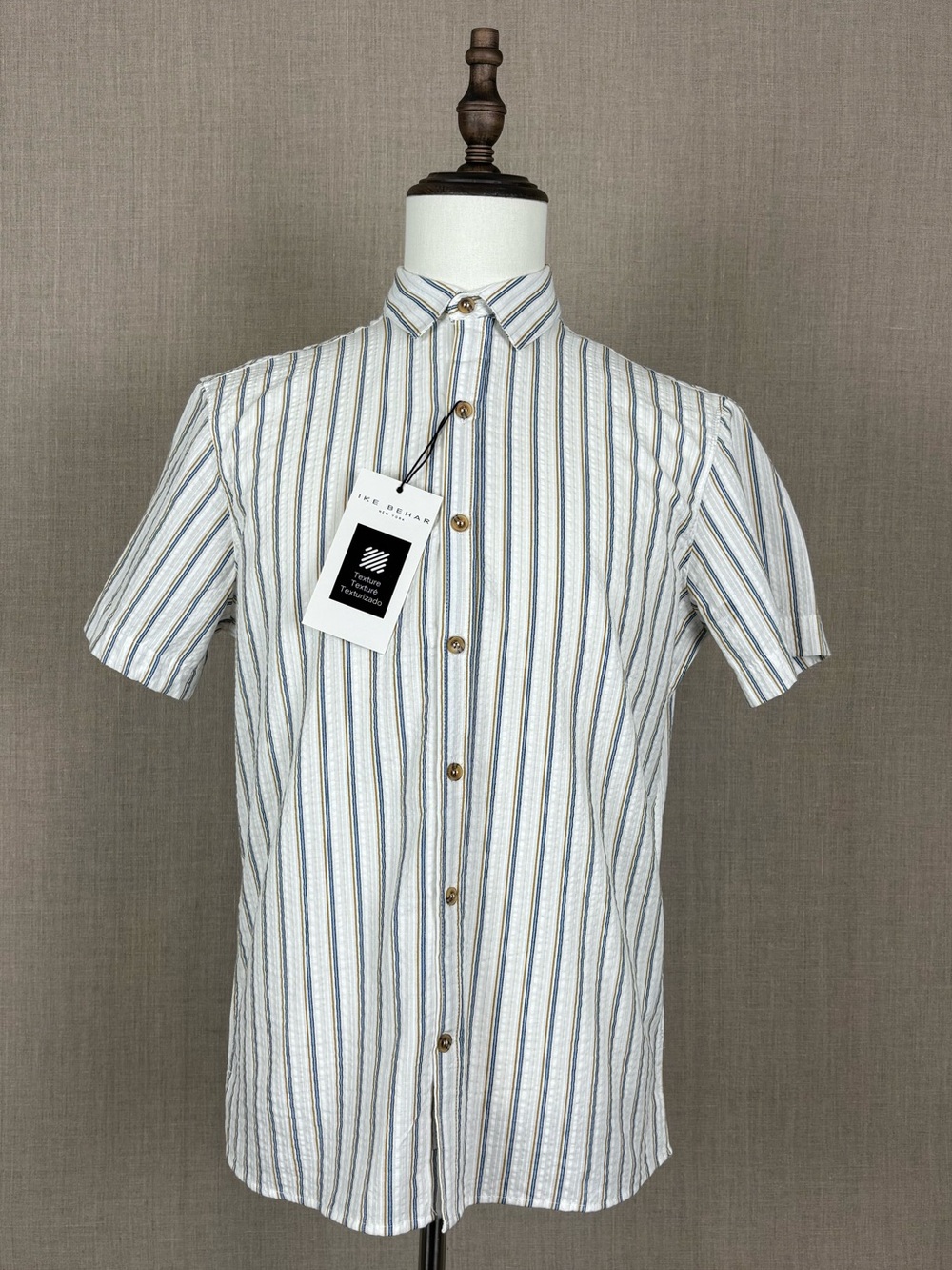 Ike Behar 100% Cotton Textured Striped Short Sleeve Shirt NWT Small